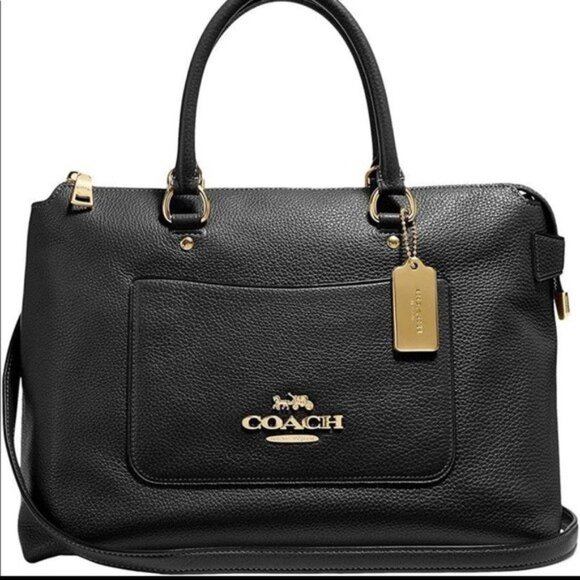 Euc Coach Mini Emma Black Leather Shoulder Bag Handbag Purse - Picture 1 of 17
